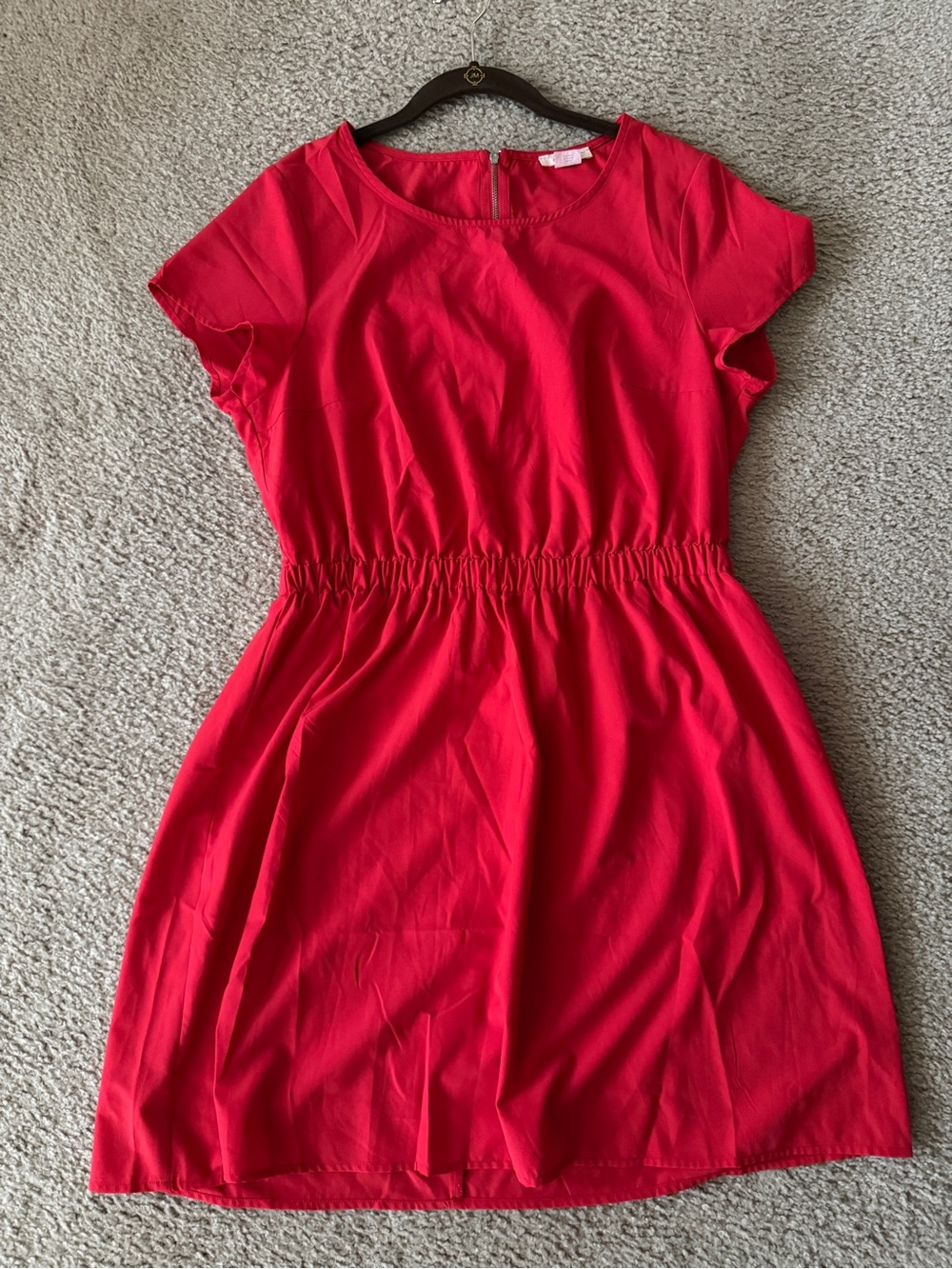 Girls Red Short Sleeve Elastic Waist Dress